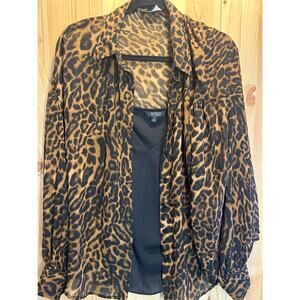 Lauren Ralph Lauren Women's L/G Leopard Print Sheer Button Down